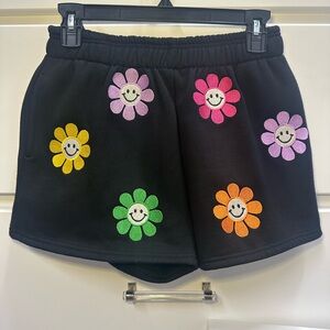 WHY DRESS Vibrant Black and Multi Colored Shorts with Playful Flower Design